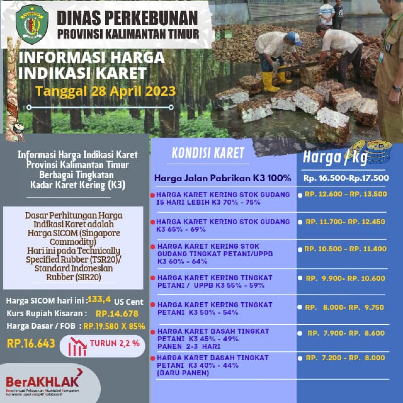 Informasi Harga Indikasi Karet Per 28 April 2023