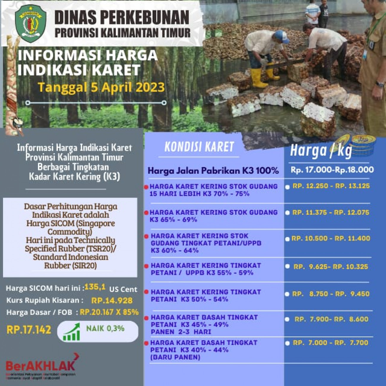 Informasi Harga Indikasi Karet Per 5 April 2023