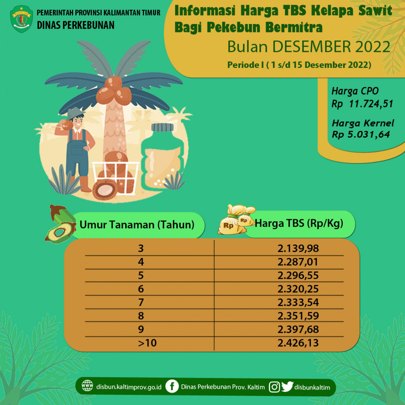 Informasi Harga TBS Kelapa Sawit Bagi Pekebun Bermitra Periode 1 - 15 Desember 2022