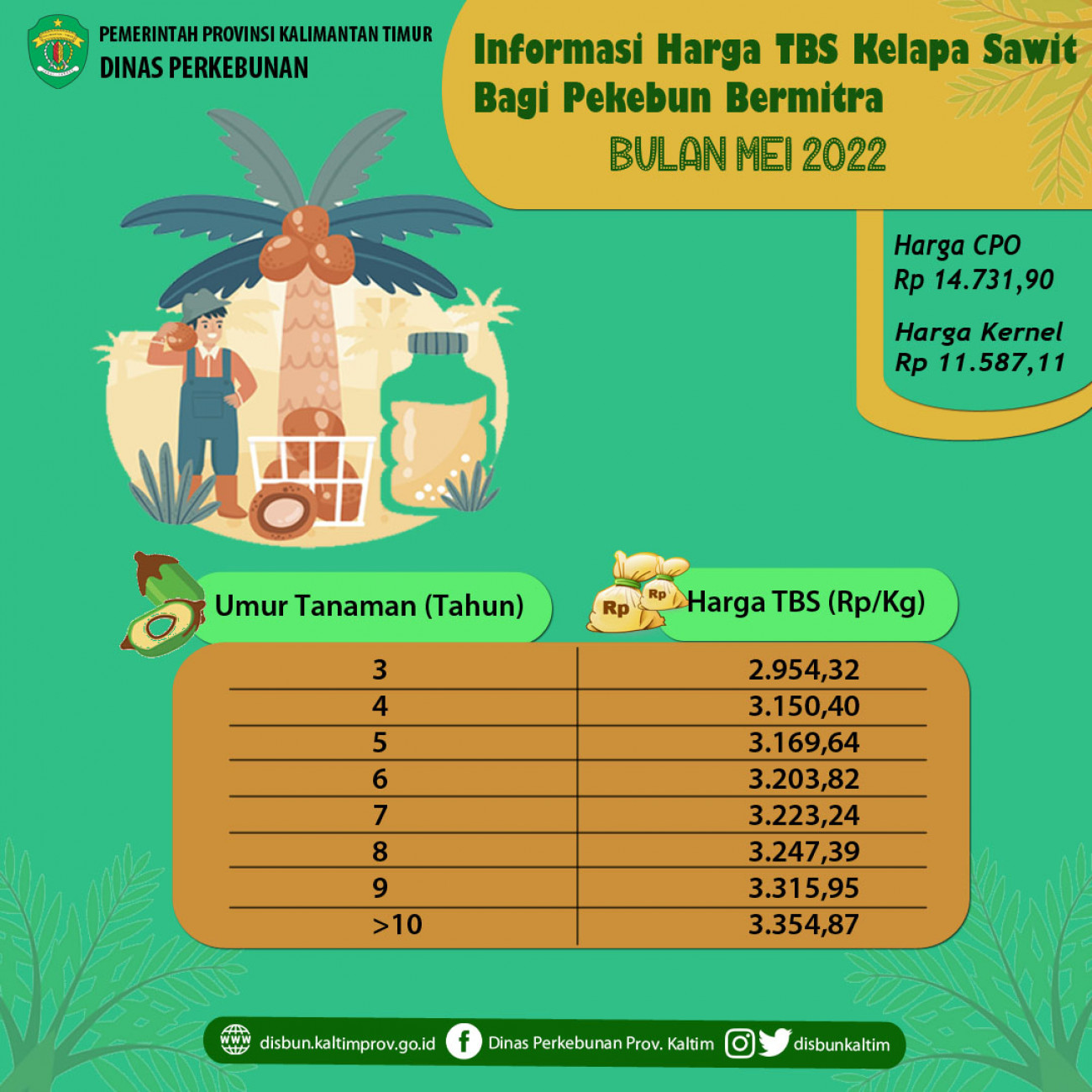 Informasi Harga TBS Kelapa Sawit Bagi Pekebun Bermitra Bulan Mei 2022