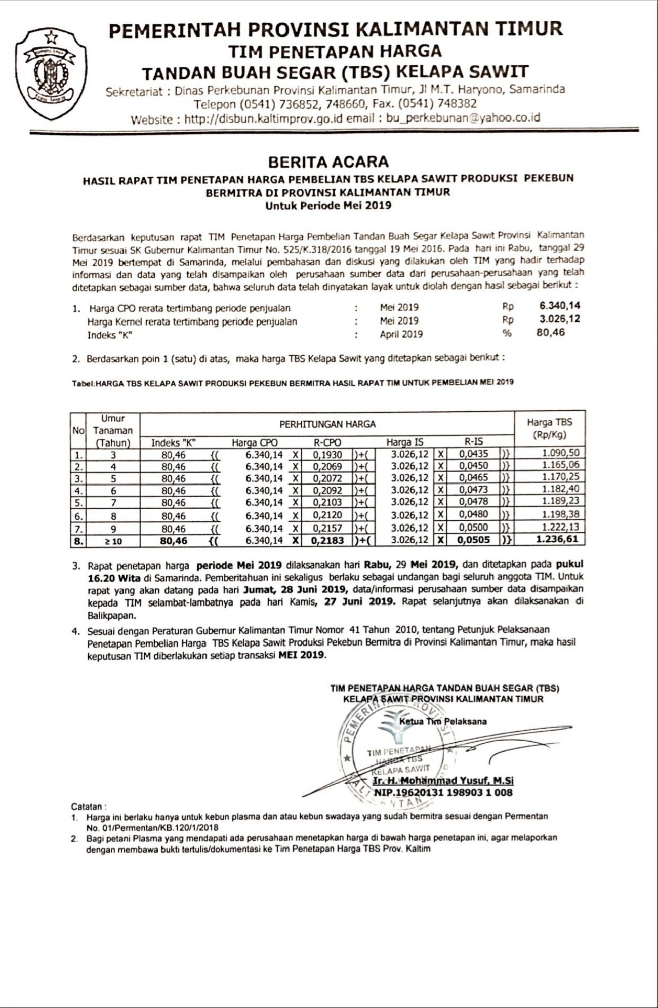 Informasi Harga TBS Kelapa Sawit Bagi Pekebun Bermitra Bulan Mei 2019