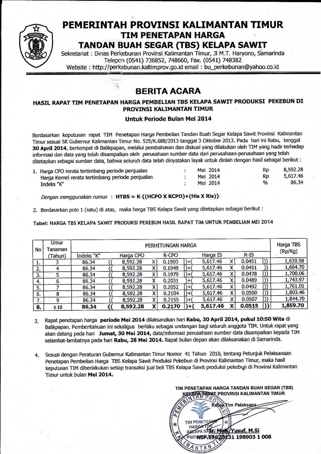 Informasi Harga TBS Kelapa Sawit Bulan Mei 2014