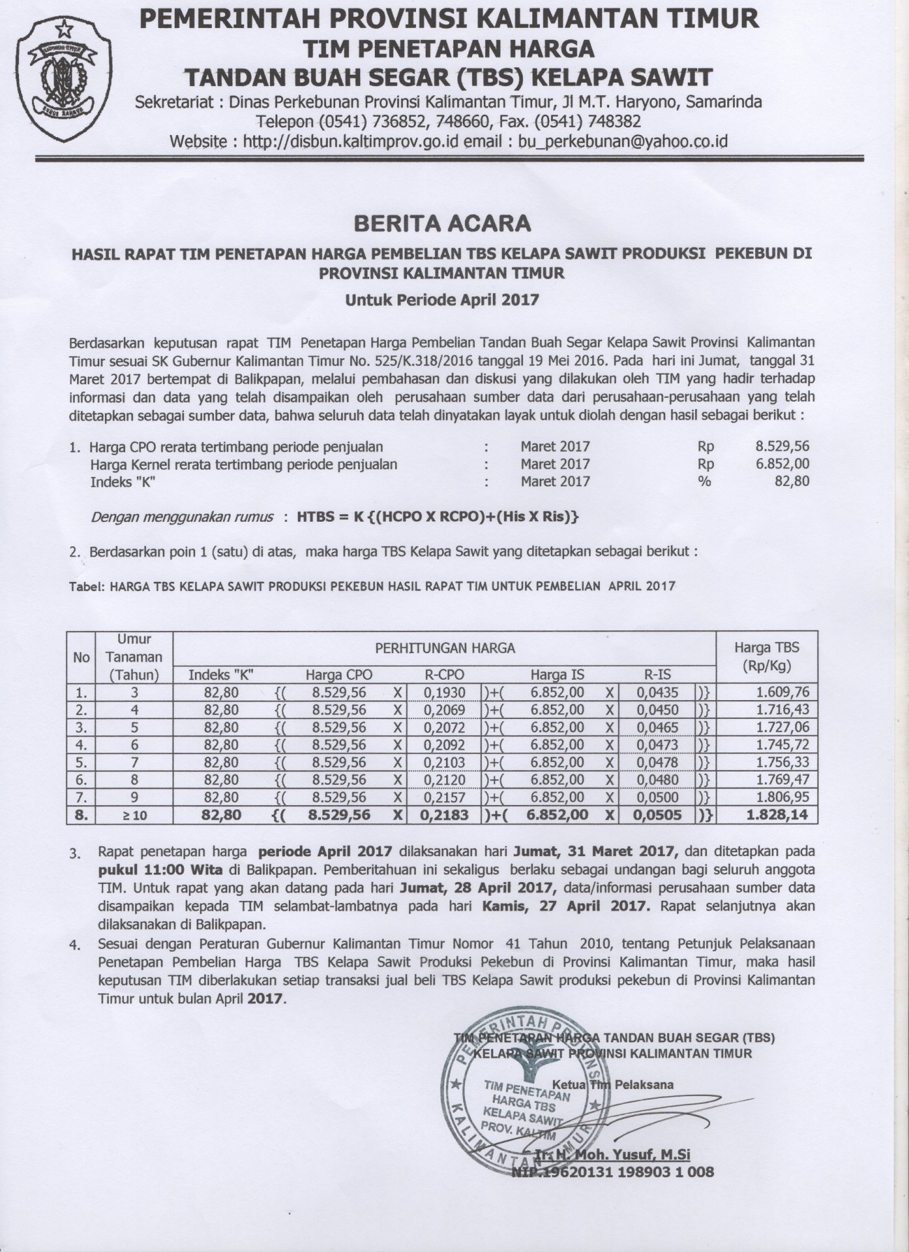 Informasi Harga TBS Kelapa Sawit Bulan April 2017