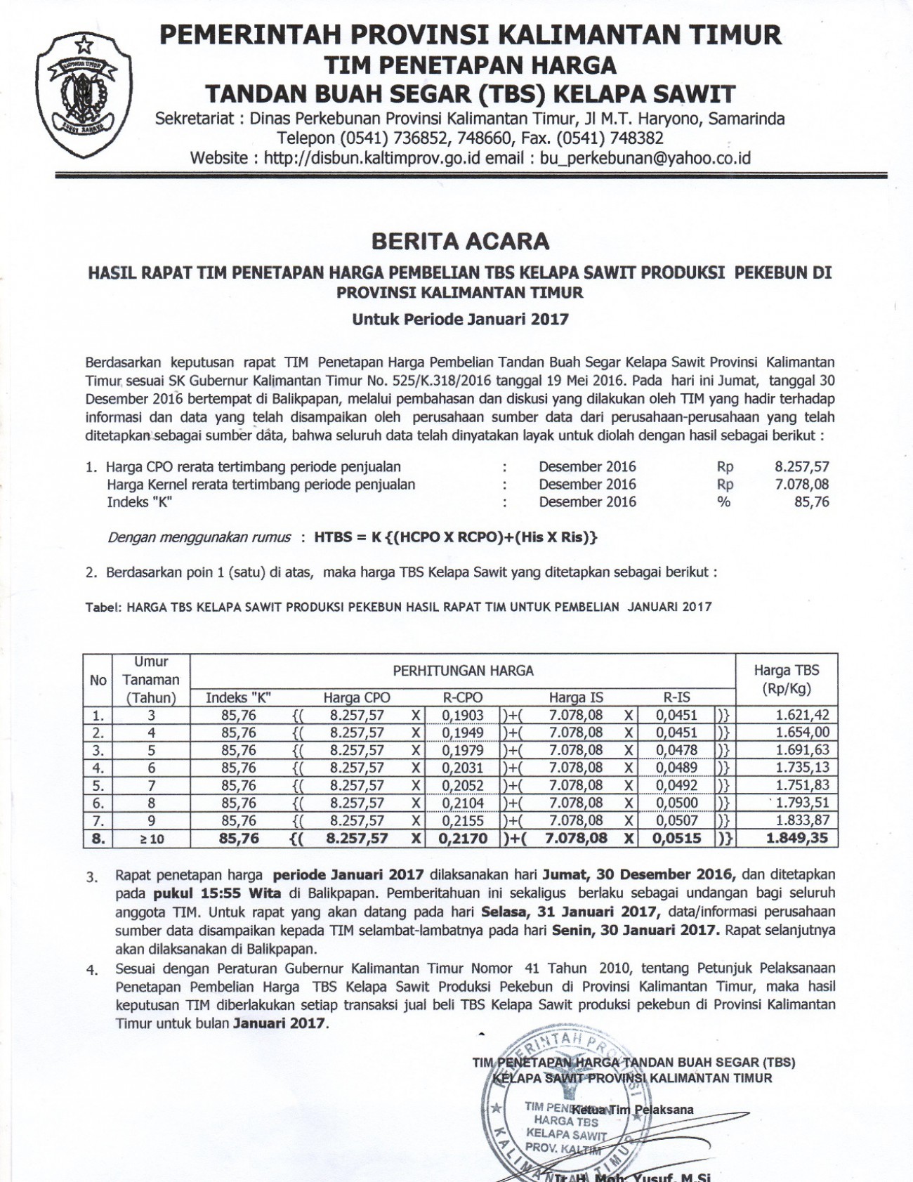 Informasi Harga TBS Kelapa Sawit Bulan Januari 2017